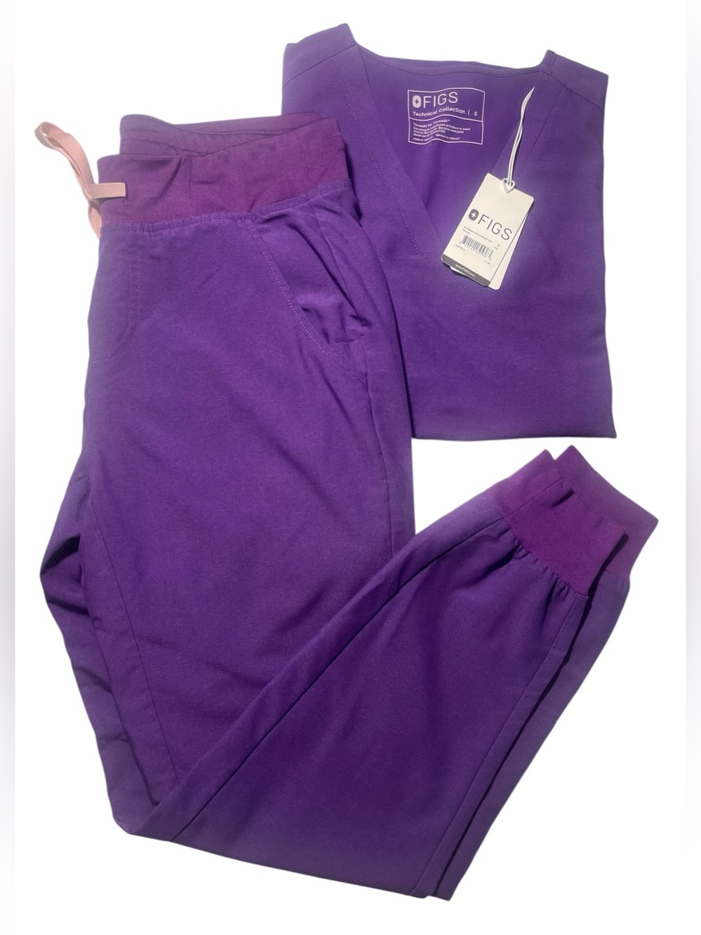💜FIGS Set of both Small Ultra Violet Casma Scrub Top NWT & Zamora pants EUC